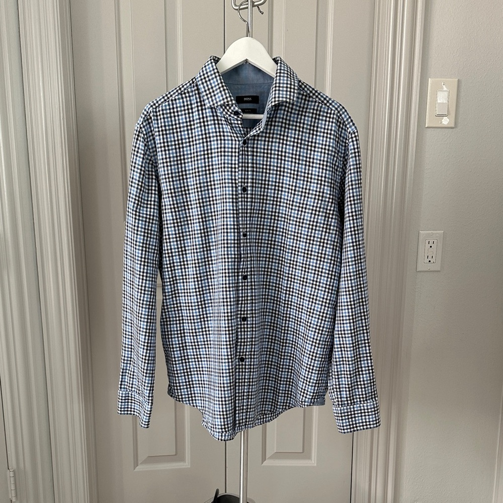 Boss Blue and White Plaid Casual Shirt